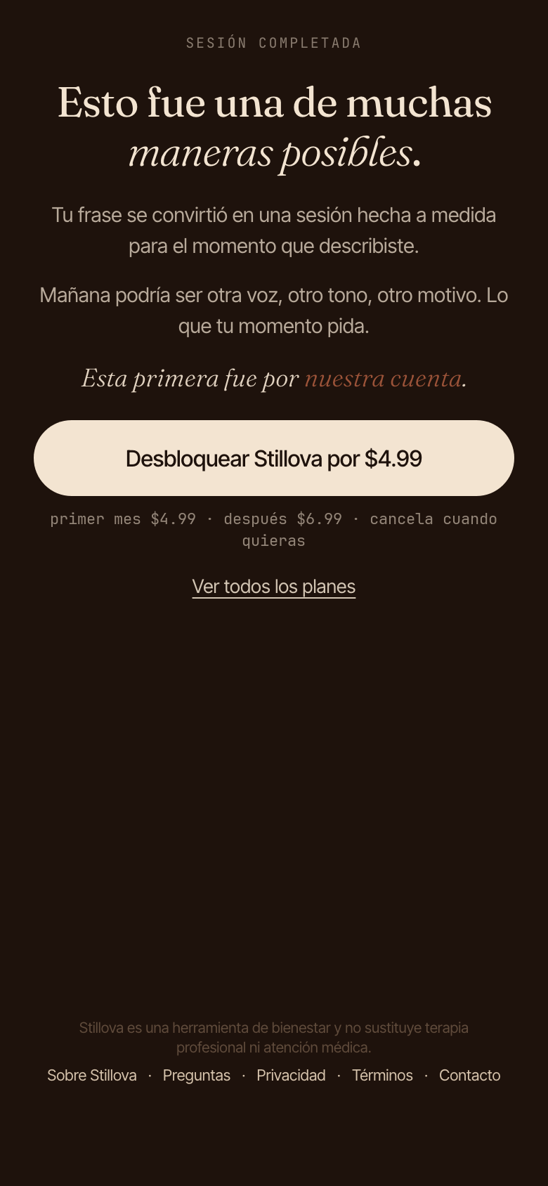 Pantalla post-sesión preguntando si quieres guardar la meditación.
